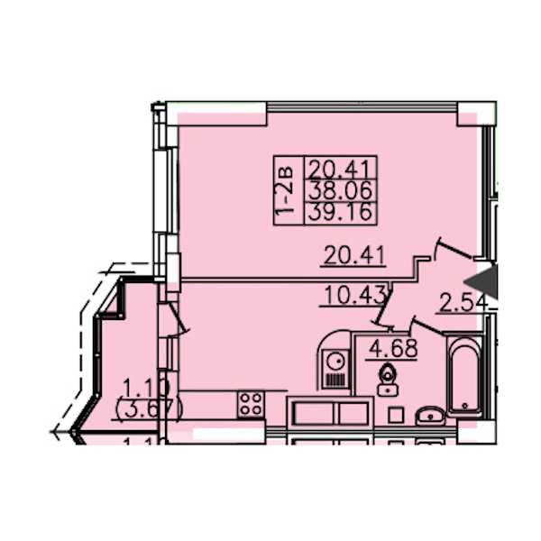 Однокомнатная квартира в : площадь 39.16 м2 , этаж: 20 – купить в Санкт-Петербурге